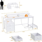 Bureau informatique blanc avec tiroir