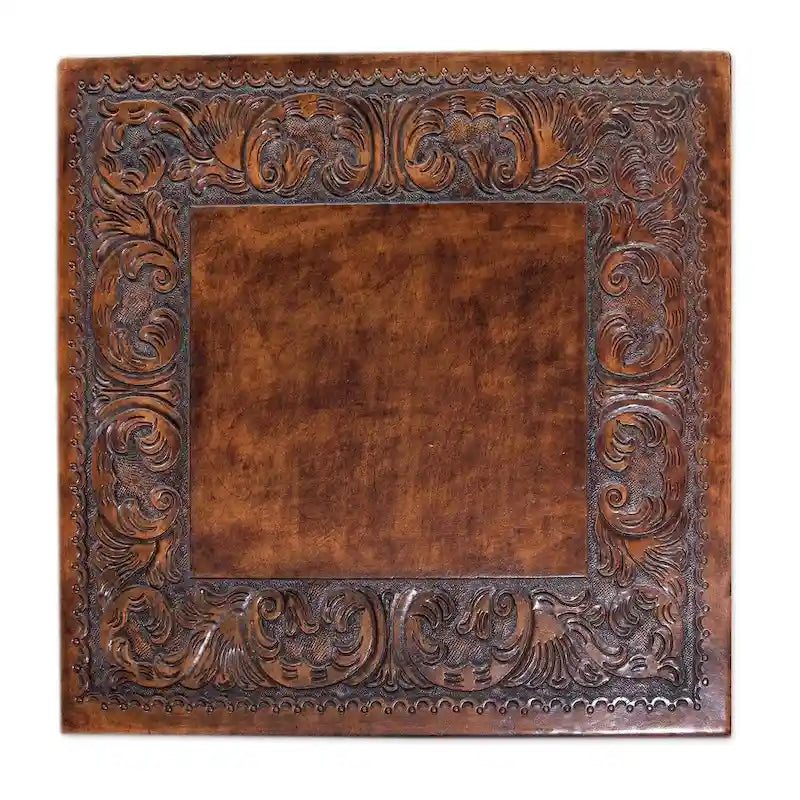 Table d'appoint Viceroy fabriquée à la main en cuir marron foncé et bois de Mohena à tiroir unique (Pérou)