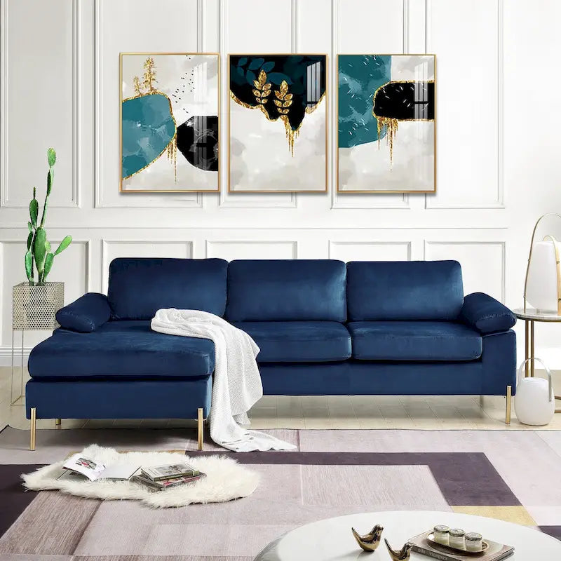Canapé combiné d'angle 3 places en velours avec fonction relax