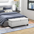 Banc de rangement ottoman, banc de bout de lit rembourré avec cadre en acier, banc de rangement capitonné avec charnières de sécurité