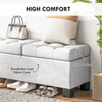 Banc de rangement ottoman, banc de bout de lit rembourré avec cadre en acier, banc de rangement capitonné avec charnières de sécurité