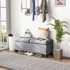 Banc de rangement ottoman, banc de bout de lit rembourré avec cadre en acier, banc de rangement capitonné avec charnières de sécurité