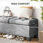 Banc de rangement ottoman, banc de bout de lit rembourré avec cadre en acier, banc de rangement capitonné avec charnières de sécurité