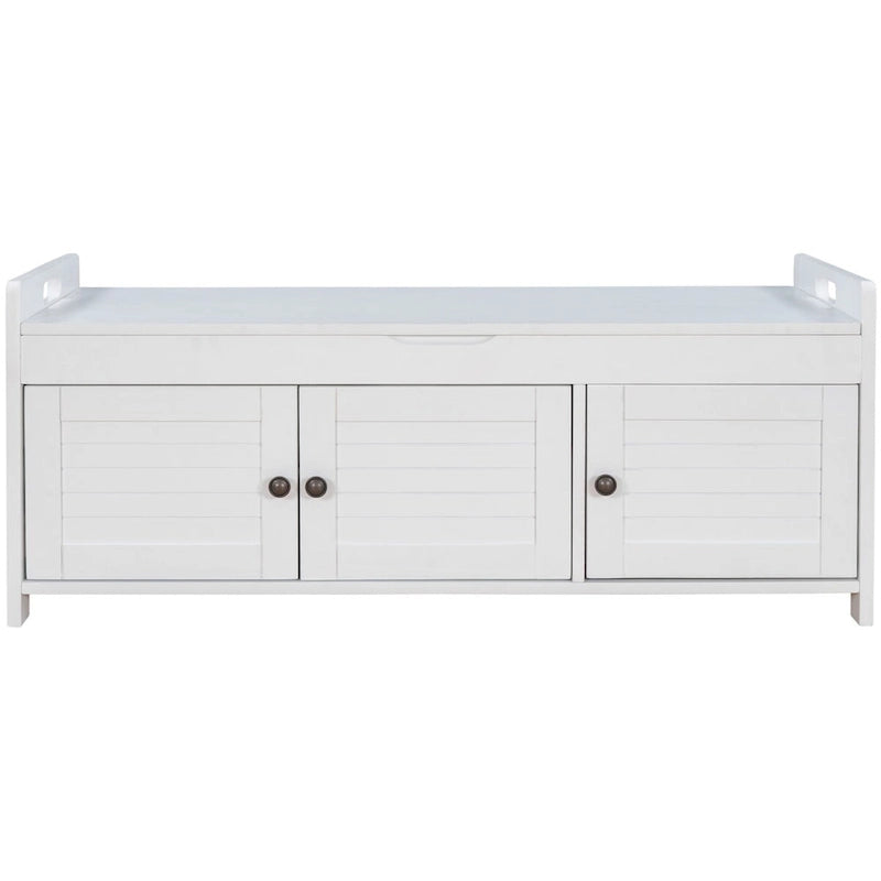 3 Doors Storage Bench with Removable Cushion and Hidden Storage Space