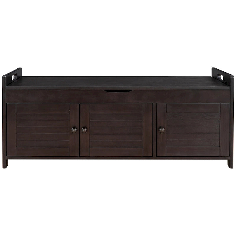 3 Doors Storage Bench with Removable Cushion and Hidden Storage Space