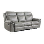 Max 80 Inch Dual Manual Recliner Sofa, Cupholders, USB, Gray Faux Leather