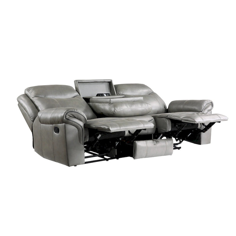 Max 80 Inch Dual Manual Recliner Sofa, Cupholders, USB, Gray Faux Leather