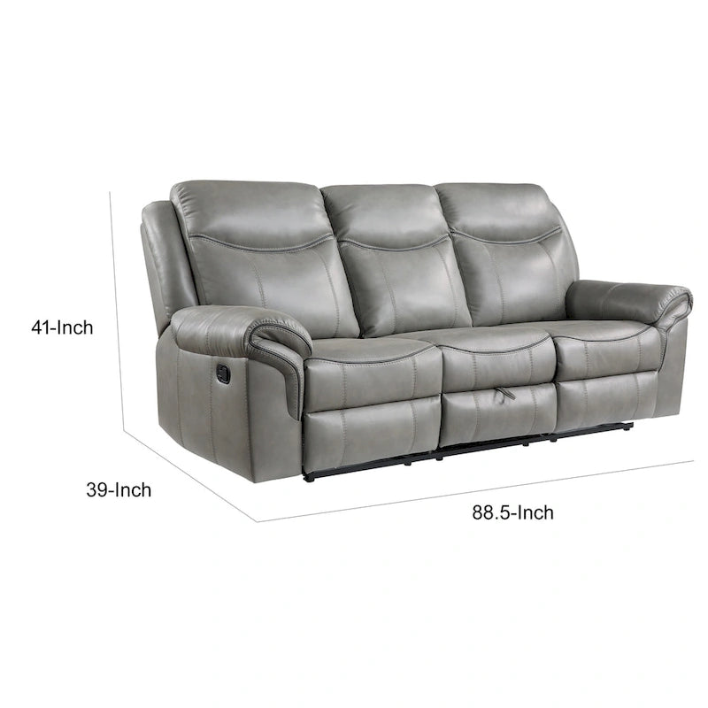Max 80 Inch Dual Manual Recliner Sofa, Cupholders, USB, Gray Faux Leather