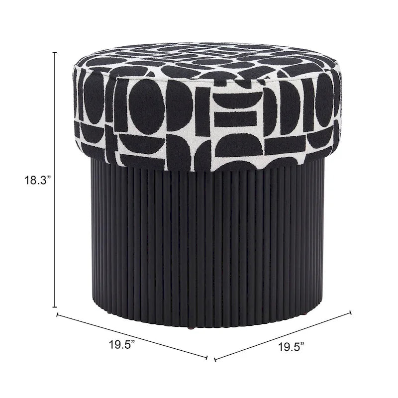 Pouf de rangement Boto noir et blanc