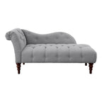 Selena 66 Inch Chaise Lounger, Tufted Gray Polyester, Brown Solid Wood