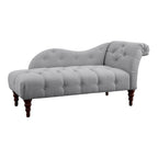 Selena 66 Inch Chaise Lounger, Tufted Gray Polyester, Brown Solid Wood