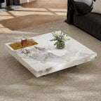 Table basse carrée moderne 42 en faux marbrePlateau en pierre frittée brillante