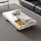 Table basse carrée moderne 42 en faux marbrePlateau en pierre frittée brillante