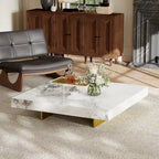 Table basse carrée moderne 42 en faux marbrePlateau en pierre frittée brillante