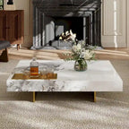 Table basse carrée moderne 42 en faux marbrePlateau en pierre frittée brillante