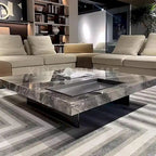 Table basse carrée moderne 42 en faux marbrePlateau en pierre frittée brillante