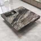 Table basse carrée moderne 42 en faux marbrePlateau en pierre frittée brillante
