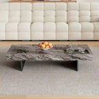 Table basse carrée moderne 42 en faux marbrePlateau en pierre frittée brillante