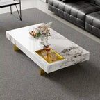 Table basse carrée moderne 42 en faux marbrePlateau en pierre frittée brillante