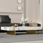 Table basse carrée moderne 42 en faux marbrePlateau en pierre frittée brillante