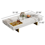 Table basse carrée moderne 42 en faux marbrePlateau en pierre frittée brillante