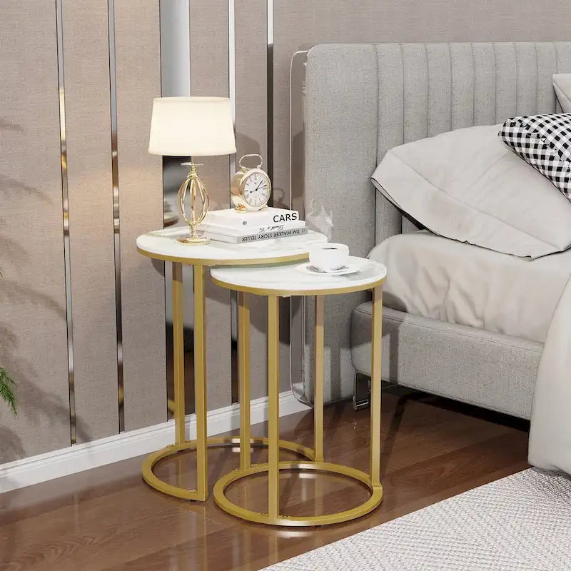 Lot de 2 tables d'appoint gigognes rondes modernes pour canapé
