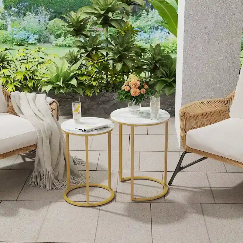 Lot de 2 tables d'appoint gigognes rondes modernes pour canapé