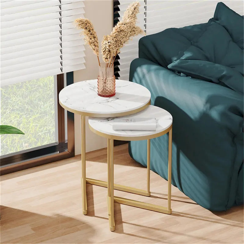 Ensemble de 2 tables basses gigognes rondes, tables d'appoint modernes