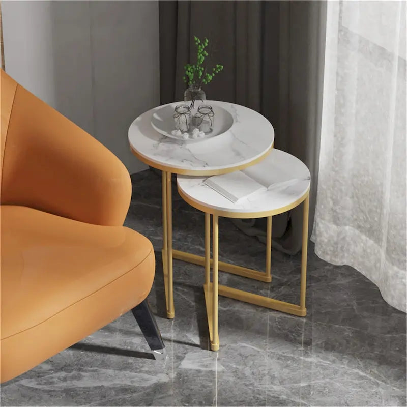Ensemble de 2 tables basses gigognes rondes, tables d'appoint modernes