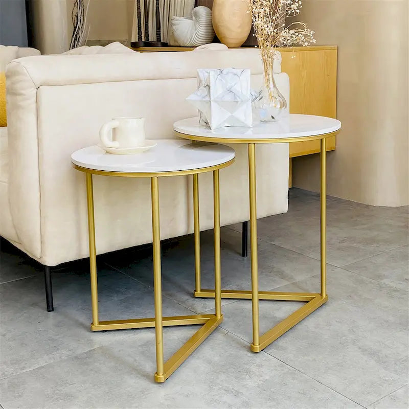 Ensemble de 2 tables basses gigognes rondes, tables d'appoint modernes