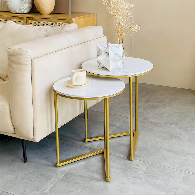Ensemble de 2 tables basses gigognes rondes, tables d'appoint modernes