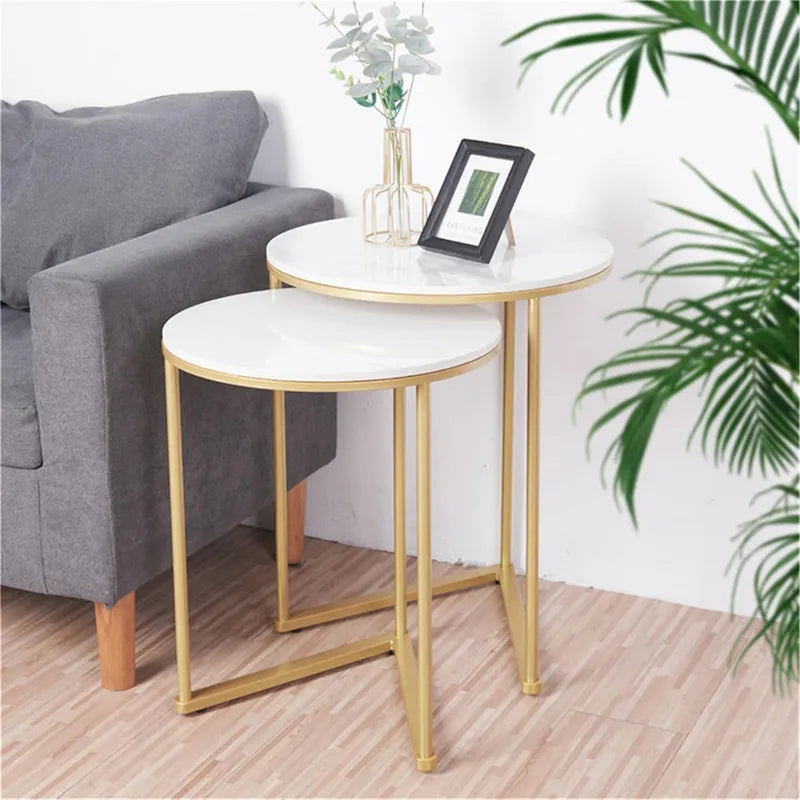 Ensemble de 2 tables basses gigognes rondes, tables d'appoint modernes