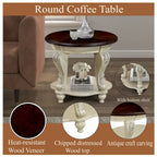 22 Retro Round End Table,Solid Wood Sofa Side Table with Shelf,Living Room Corner Table Easy Assemble