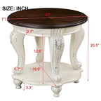22 Retro Round End Table,Solid Wood Sofa Side Table with Shelf,Living Room Corner Table Easy Assemble