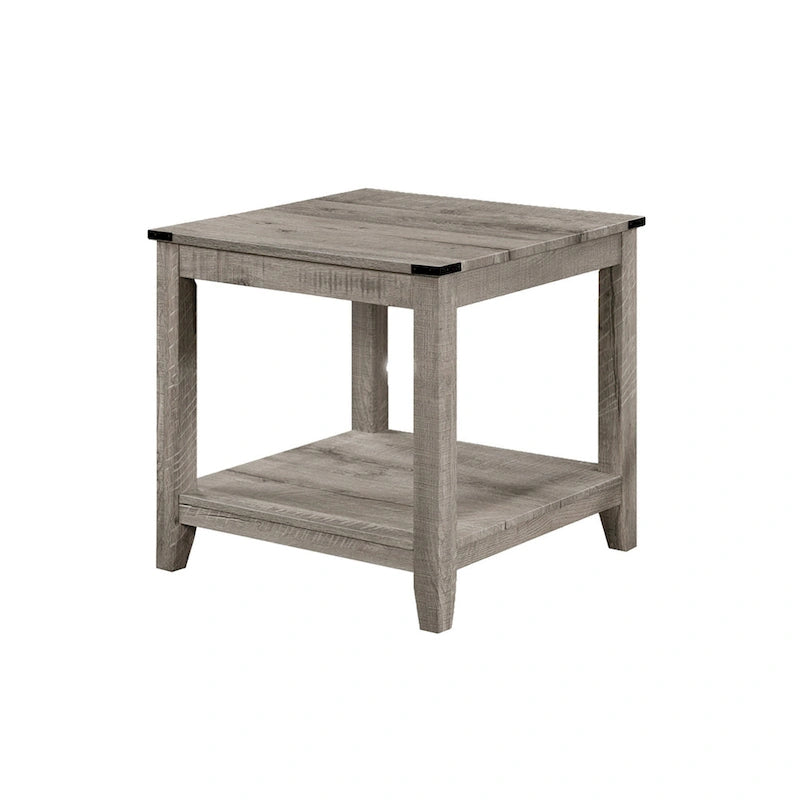 Ensemble de 3 tables basses et d'appoint Hilton, bois, étagère de rangement, finition beige