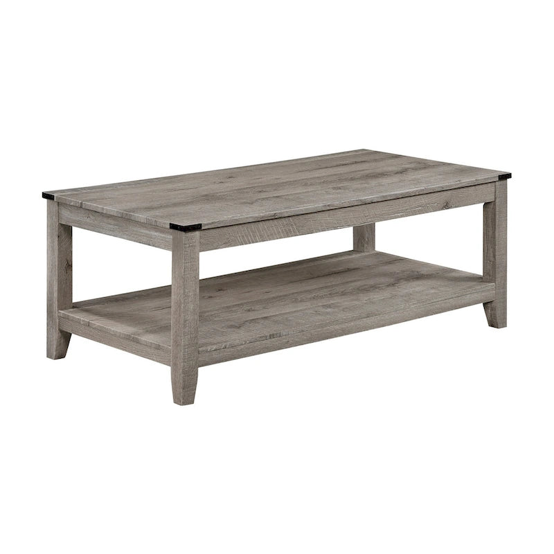 Ensemble de 3 tables basses et d'appoint Hilton, bois, étagère de rangement, finition beige