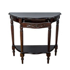 Console en bois gravée en forme de demi-lune avec 1 tiroir, marron