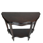 Console en bois gravée en forme de demi-lune avec 1 tiroir, marron