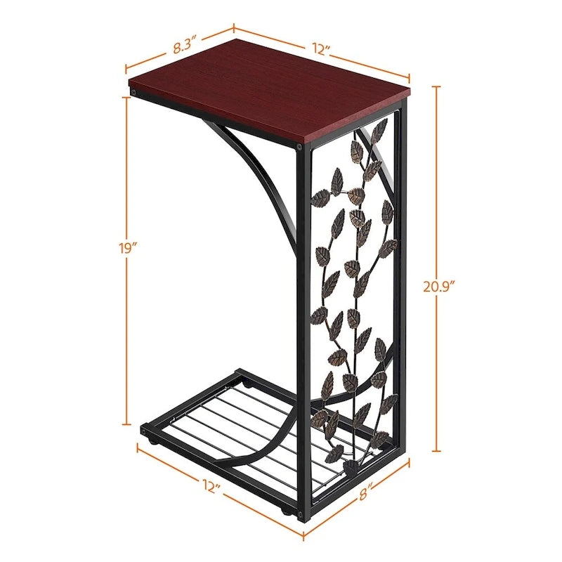 Yaheetech C-shaped Wood and Metal Leaf Pattern End Table, Set of 2