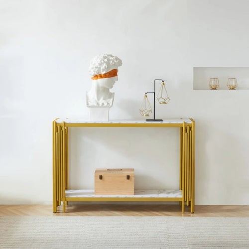 2 Tier Faux Marbling Console Table, Living Room Sofa Table, Modern Narrow Entryway Table, Hallway Entrance Table