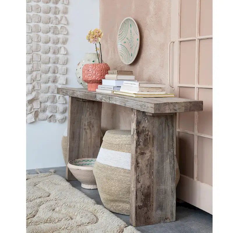 Console en bois recyclé avec finition blanchie vieillie - 72,0L x 13,0W x 32,0H