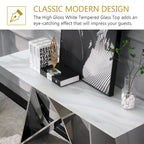 Console en verre blanc rectangulaire de 55 pouces avec base en M miroir