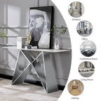Console en verre blanc rectangulaire de 55 pouces avec base en M miroir