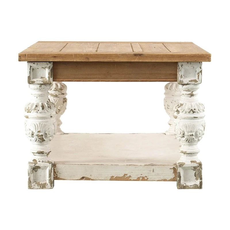 Table basse rectangulaire en bois, Table basse de style campagnard français
