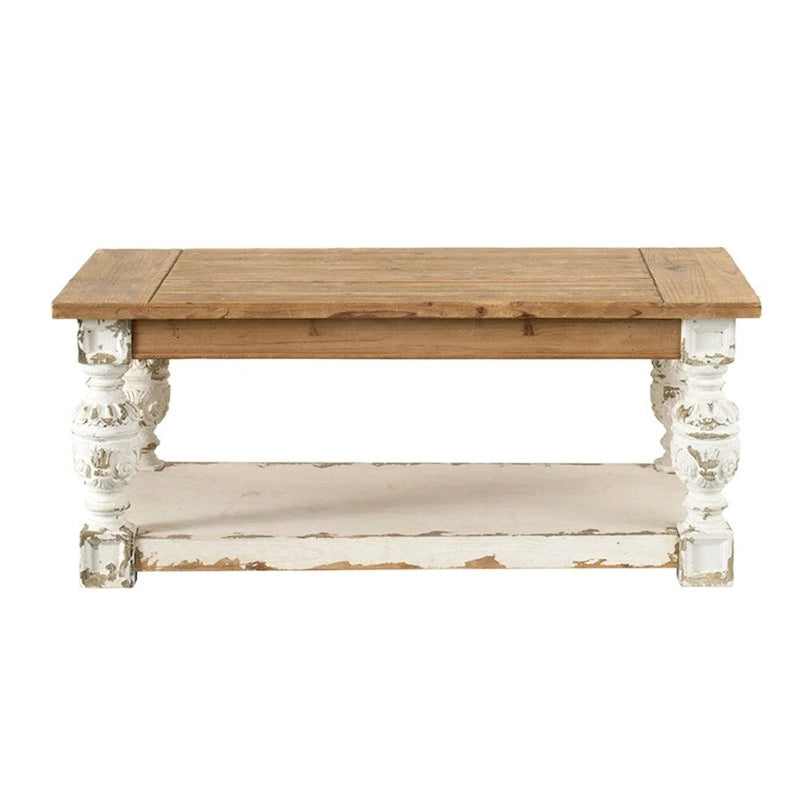 Table basse rectangulaire en bois, Table basse de style campagnard français