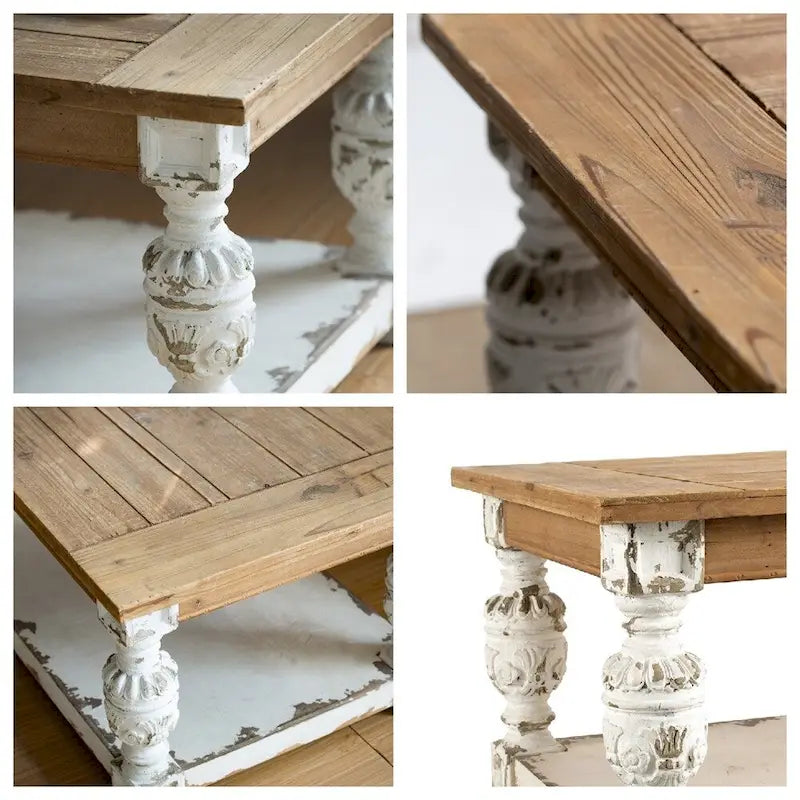 Table basse rectangulaire en bois, Table basse de style campagnard français