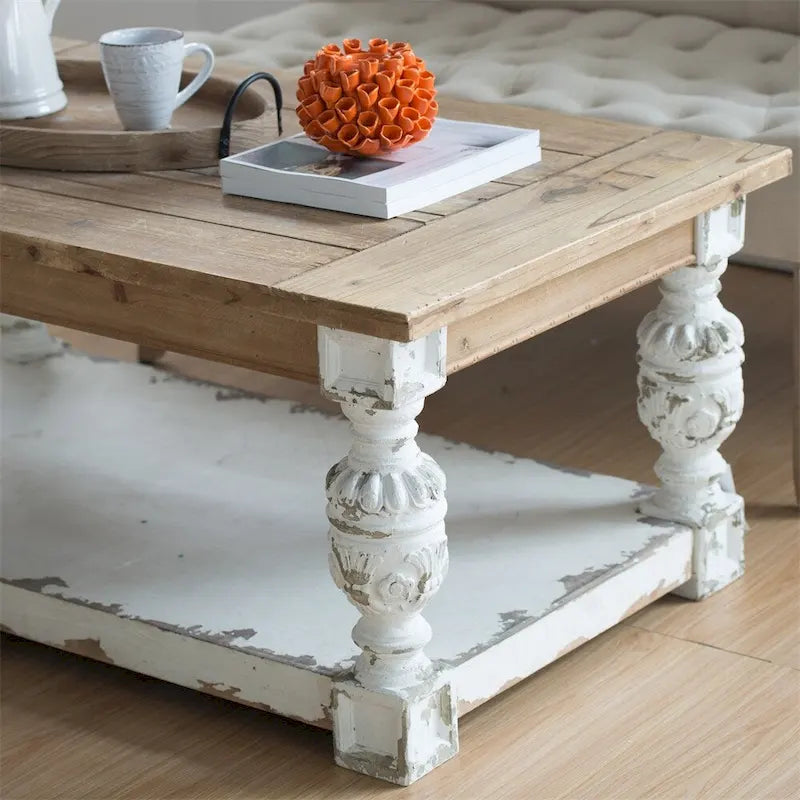 Table basse rectangulaire en bois, Table basse de style campagnard français