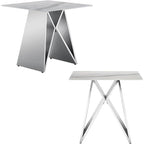 Table d'appoint en verre de luxe avec base en forme de M argentée