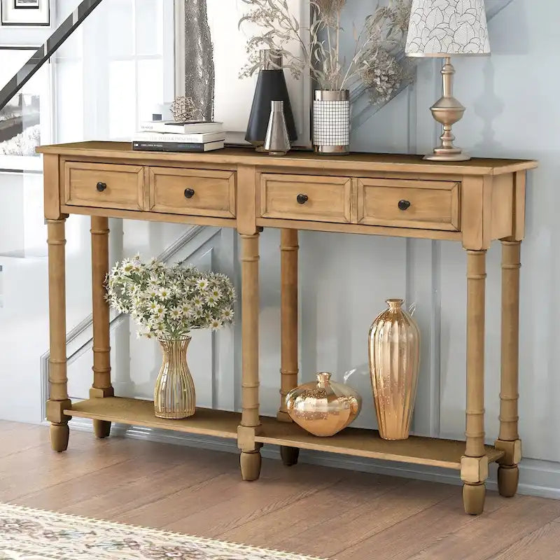 Console Table Table d'appoint Montage facile avec deux tiroirs de rangement et étagère inférieure pour le salon, l'entrée