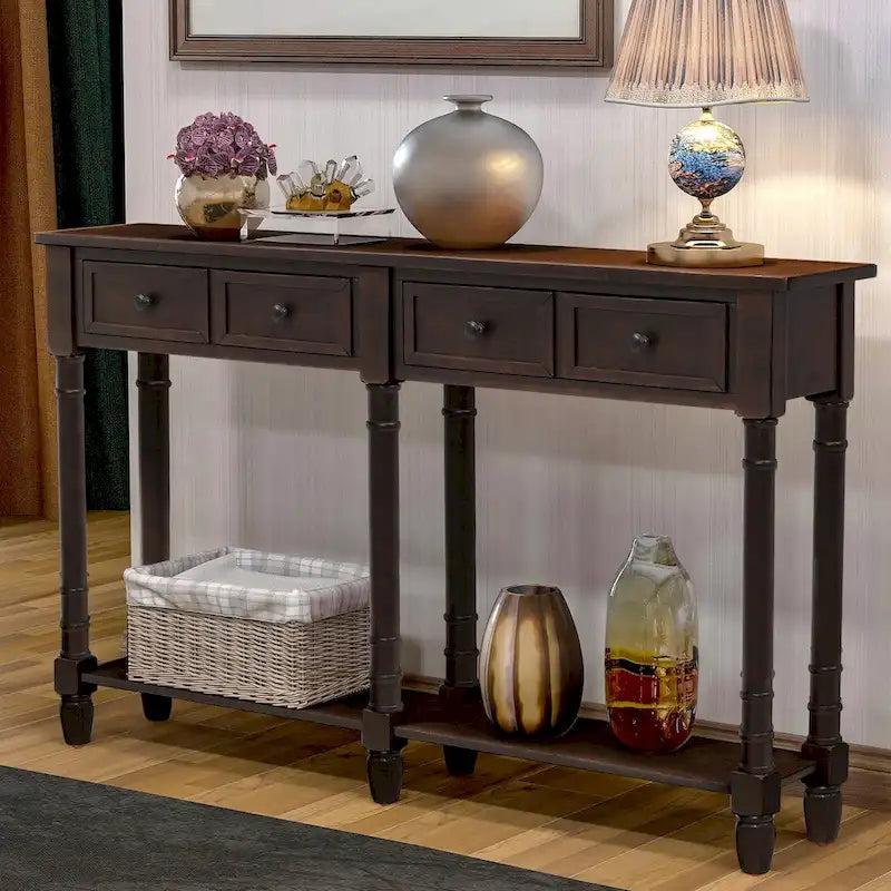 Console Table Table d'appoint Montage facile avec deux tiroirs de rangement et étagère inférieure pour le salon, l'entrée